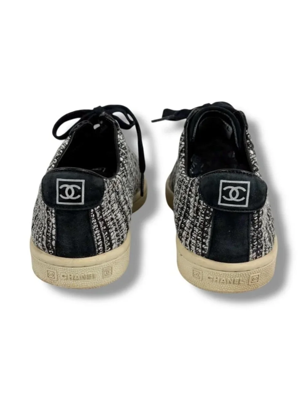 Chanel Tweed Low Cut Sneakers Black CC Logo 39